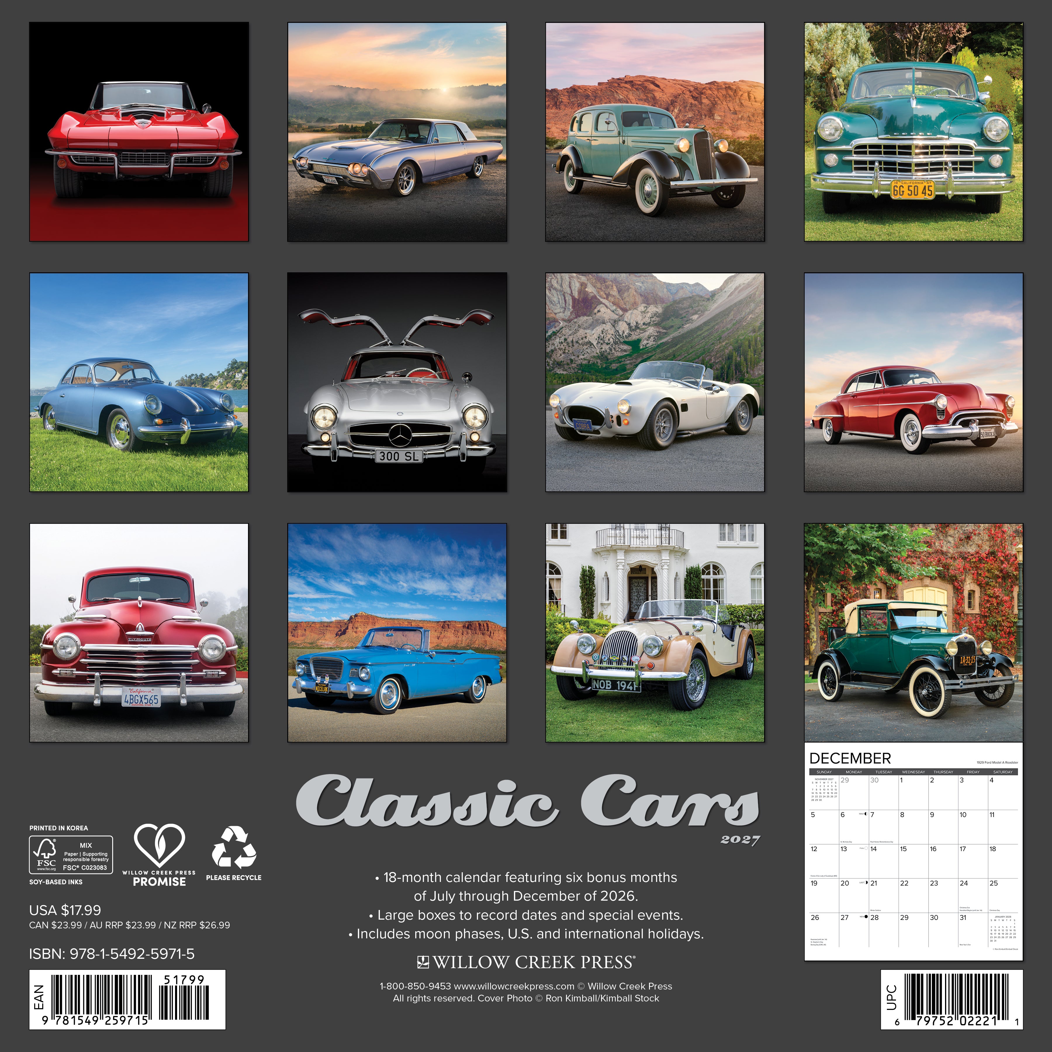 Willow Creek Press, Classic Cars 2027 Wall Calendar