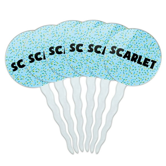 Scarlet Cupcake Picks Toppers - Set of 6 - Blue Speckles