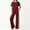 Wine women two piece set a1, variant on BRELIL Women's Two Piece Set Round Neck Short Sleeve Tshirt Wide Leg Elastic Waist Pants Casual Lounge Matching Sets Solid Basic Vacation Travel Outfits, Blue 2XL