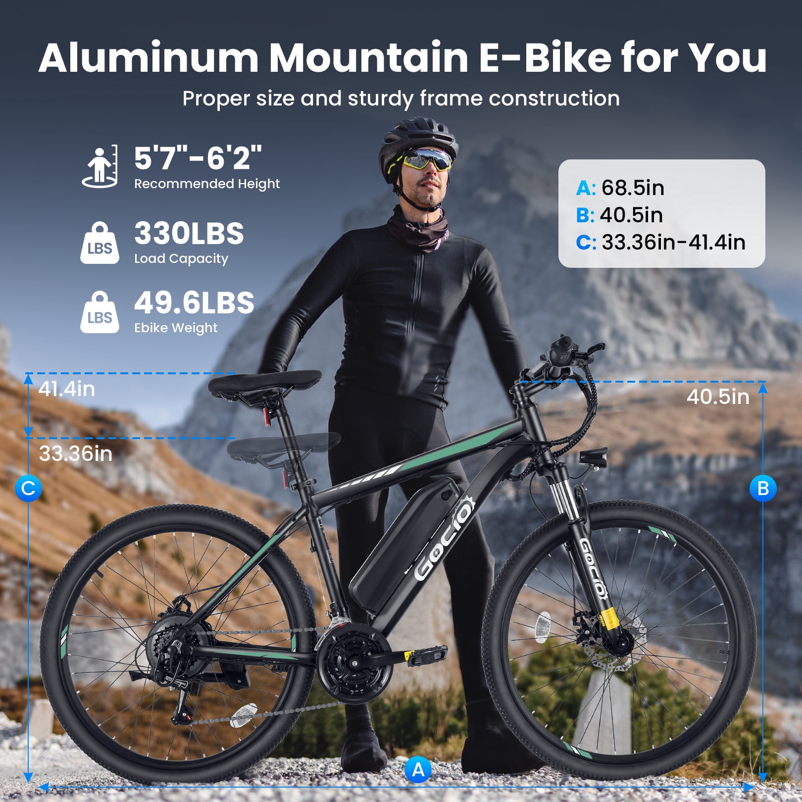 Gocio Electric Bike for Adults, 27.5" E-Mountain Bike, Lockable Suspension Fork, 750W Peak Power Motor, 48V/10.4AH, 19.8 MPH, 21 Speed, UL 2849