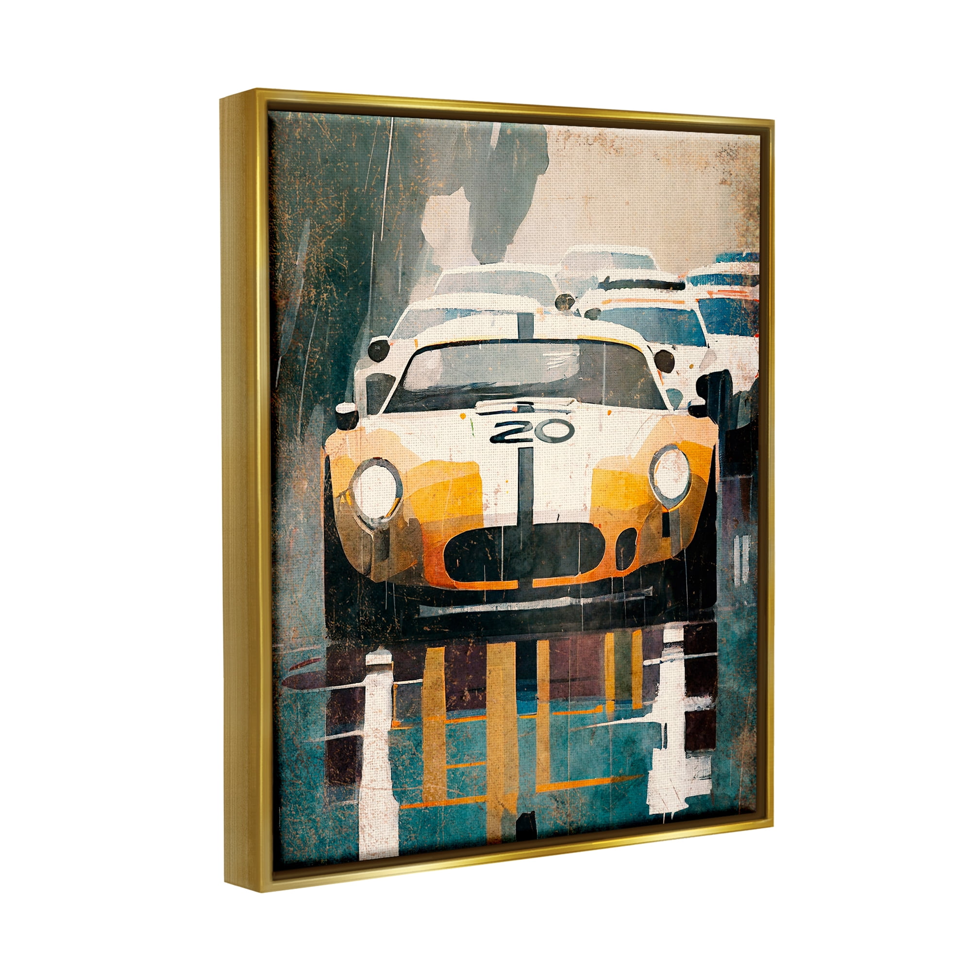 Stupell Industries Modern Race Car Transportation Painting Gold Floater Framed Canvas Art Print Wall Art, 17 x 21