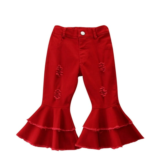 EnJoCho Pants for Toddler Girls Kids Little Girls Solid High Waist Denim Ripped Bell Bottoms Jeans Solid Blue
