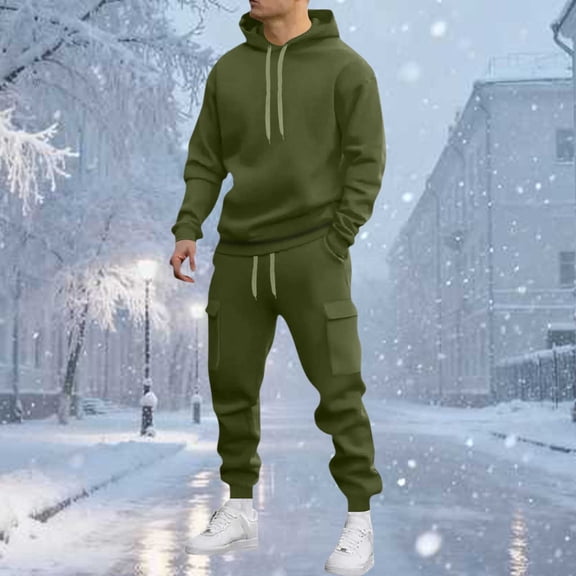 CQONEPT Men's 2 Piece Outfits Sweatshirt Joggers Hoodies Drawstring Sweatpants Casual Sweatsuit Sets with Pockets Army Green XL