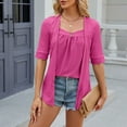 thumbnail image 4 of SNKSDGM Women's Plus Casual Easter Shirts for Women Women's Tops 3/4 Sleeve 3X Women's Solid Color Square Patchwork Button Mid Sleeve T Shirt Tops for Women Summer Crew Neck Crop Tops Tees, 4 of 6