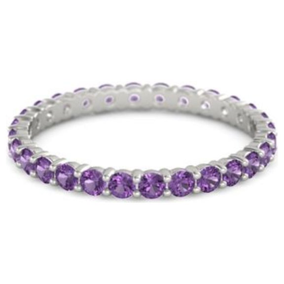 Amethyst Round 2.50 MM Eternity 925 Sterling Silver Women Stacking Ring Jewelry