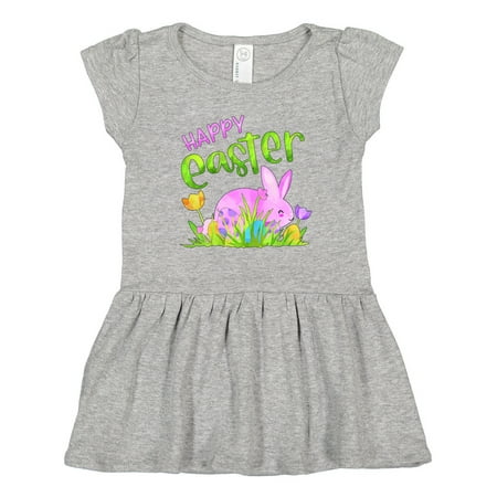

Inktastic Happy Easter Pink Bunny and Eggs in Grass Gift Toddler Girl Dress