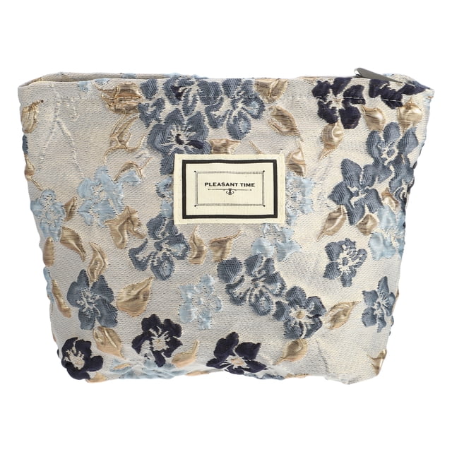 Bolsa de maquillaje floral, bolsa de cosméticos con cremallera, bolsa de cosméticos para mujeres estéticas, monedero adecuado para bases, lápices labiales, pinceles, gris azul