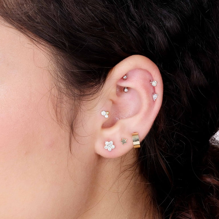 Estella Collection Geniune Diamond Triple Cluster Cartilage Stud