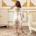 thumbnail image 4 of Staki Toddler Abaya Girls Muslim Ramadan Abaya Kids Long Sleeve V Neck Lace Prayer Dress Middle East Arabic Kaftan Dress with Belt 6Y 7Y 8Y White,8-9 Years, 4 of 7