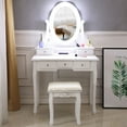 thumbnail image 6 of White Vanity Table for Teen Girls, Makeup Vanity Set with PU Cushioned Stool, 5-Drawer, Rotation Removable Top with Large Led Round Mirror for Teen Girls Bedroom, 6 of 8
