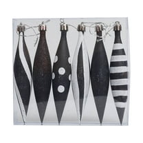 Luoshdecor 6 Pcs Plastic Finial Drop Christmas Ornaments ,Black White Stripe Dot Droplet Ball Ornaments for Christmas Tree Decor Wedding Party Xmas Holiday