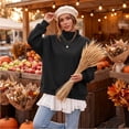 thumbnail image 5 of Mock Neck Loose Sweatshirt for Women Drop Shoulder Puff Sleeve Oversized Pullover Soft Knit Versatile Daily Athleisure Outer Top Black L, 5 of 7