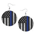 thumbnail image 6 of Leather Dangle Round Earrings For Women Thin Blue Line Flag Circle Earrings Drop Jewelry, 6 of 6