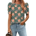 thumbnail image 2 of Tnhcen Blouses d'Été à Manches Courtes pour Femmes / Hauts à Col Rond Imprimés Coupe Ample / Mélange Polyester Spandex P-2TG, 2 of 7