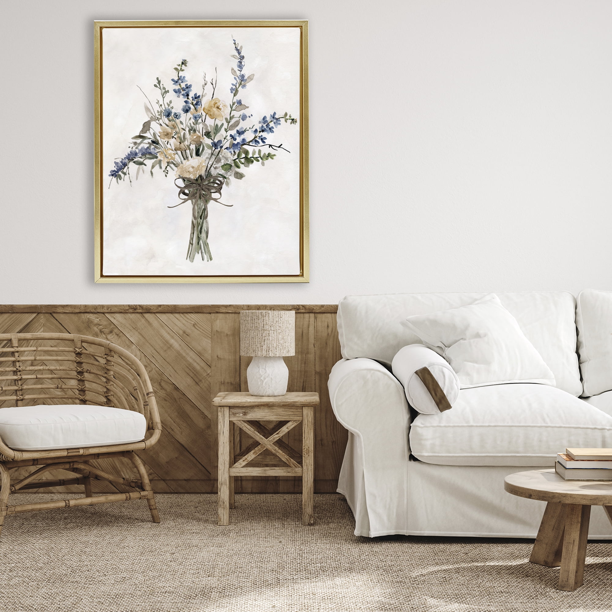 Stupell Industries Subdued Flower Bushel Gold Framed Floater Canvas Wall Art, design by Carol Robinson