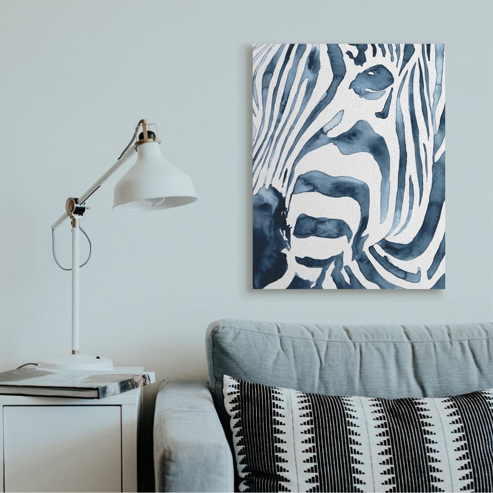 Stupell Industries Blue Zebra Stripe Portrait Zoo Animal Face Canvas Wall Art Design by Victoria Borges