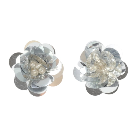 Unique Bargains 1 Pair Shoelace Charms Sparkly Multi-Layer Sequins Flower Decorative Shoe Clips Silver Tone