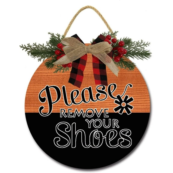 Eveokoki 12" Please Remove Your Shoes Thank You Sign, Remove Your Shoes Wood Sign, Wall Hanging, No Shoes Sign, Solid Wood Hanging Plaque with Rope, Polite Message - Dark Wood