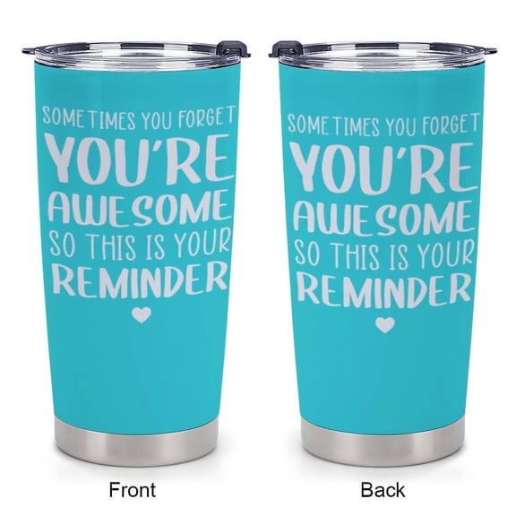 Sometimes You Forget That You’re Awesome So This Is Your Reminder Tumbler Gift Set - Birthday, Christmas Inspirational Gifts for Women, Men - 20oz Insulated Coffee Travel Mug