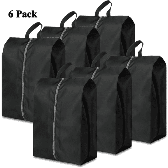 6-Pack 6-Color/Black(10*7*17 inches) Waterproof Travel Shoe Bags - Large Zippered Portable Shoe Storage Bags for Packing, Travel Essentials for Men & Women