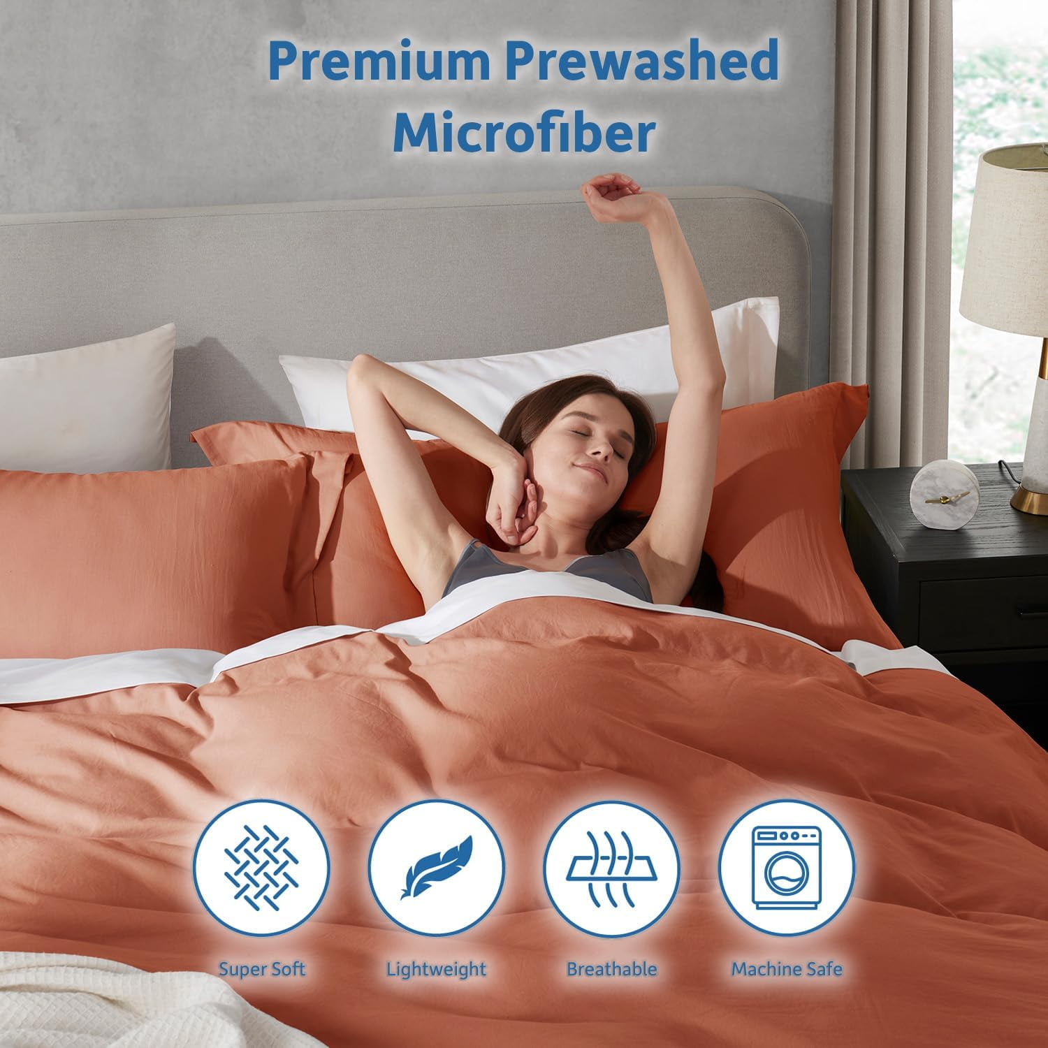 LammaLoe Duvet Cover Twin/Twin XL Size, Soft Prewashed 2-Piece Duvet Cover Bedding Set with 1 Pillow Sham, Rust