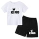 thumbnail image 3 of Conjunto de 2 piezas de camiseta de manga corta y pantalones cortos con estampado de letras de marca de verano, traje deportivo informal para niños y niñas, conjunto de moda para niños, 3 of 5