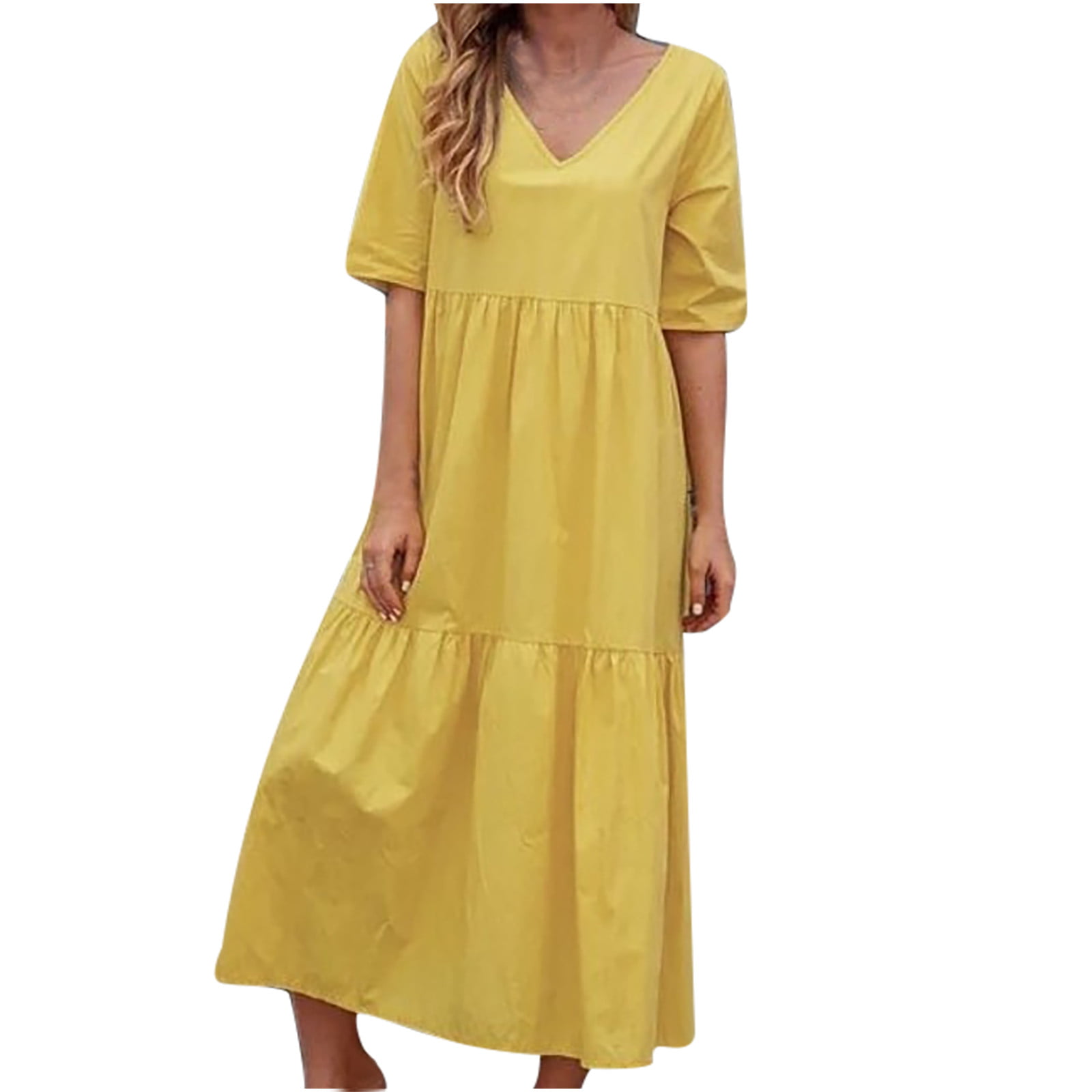 jsaierl Summer Dress Women 2023 Plus Size Solid Short Sleeeve Tiered ...