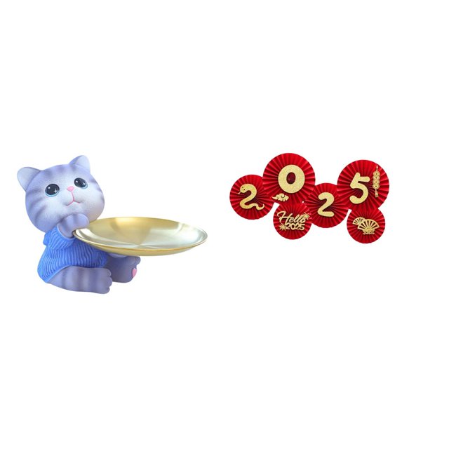 Bandeja De Resina Con Estatua De Gato Moderna Y Abanico De Papel Para Año Nuevo Chino, Decoración Para El Hogar, Mesa De Comedor, Armario, Estante, Joyería, Aperitivos, Festival De