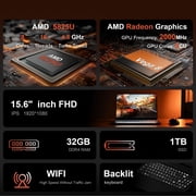 15.6 Inch Gaming Laptop,AMD Ryzen 7 5825U Processor (8C/16T,2.0-4.5GHz),32GB DDR4 RAM 1TB SSD Laptop Computer with Backlit KB