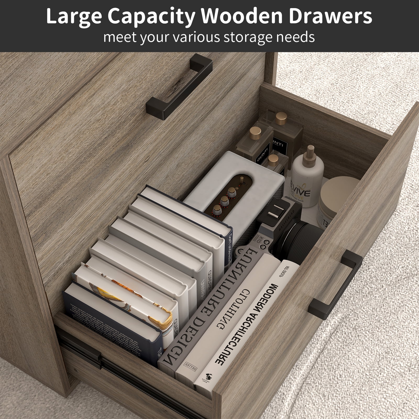 NICEGDLT2-Drawer Lateral File Cabinet,Filing Cabinets for Home Office,Wood Lateral File Cabinet with Handles for Letter Size,Gray 27.56" W x 14.57" D x 24.02" H