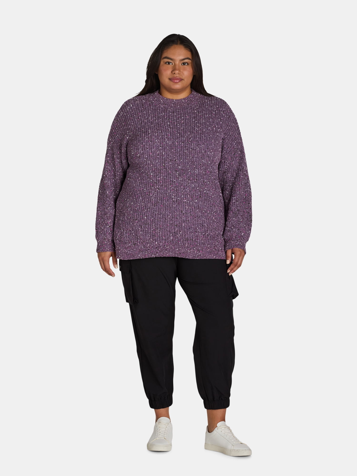 Terra & Sky Women’s Plus Size Mock Neck Chenille Sweater, Sizes 0X-5X
