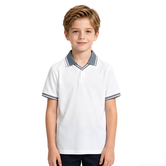 Boys Short Sleeve Polo Shirts Kids Casual V Neck Color Block Uniform Shirt 5-6 Years Kids Clothing