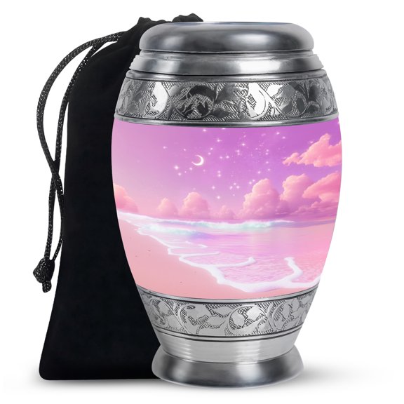 Lareg Pink Ocean Urns For Ashes For Women - Funeral Urn For Adult Female Ashes - Cremation Memorial Ashes Adult Human - 10 Inch