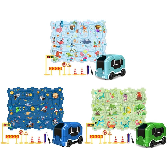 Kids Educational DIY Track Car Puzzle Play Set - Interlocking ABS Plastic Race Track Toy with Motorized Car, STEM Learning Gift for Toddlers 3+ Years, Develops Fine Motor Skills