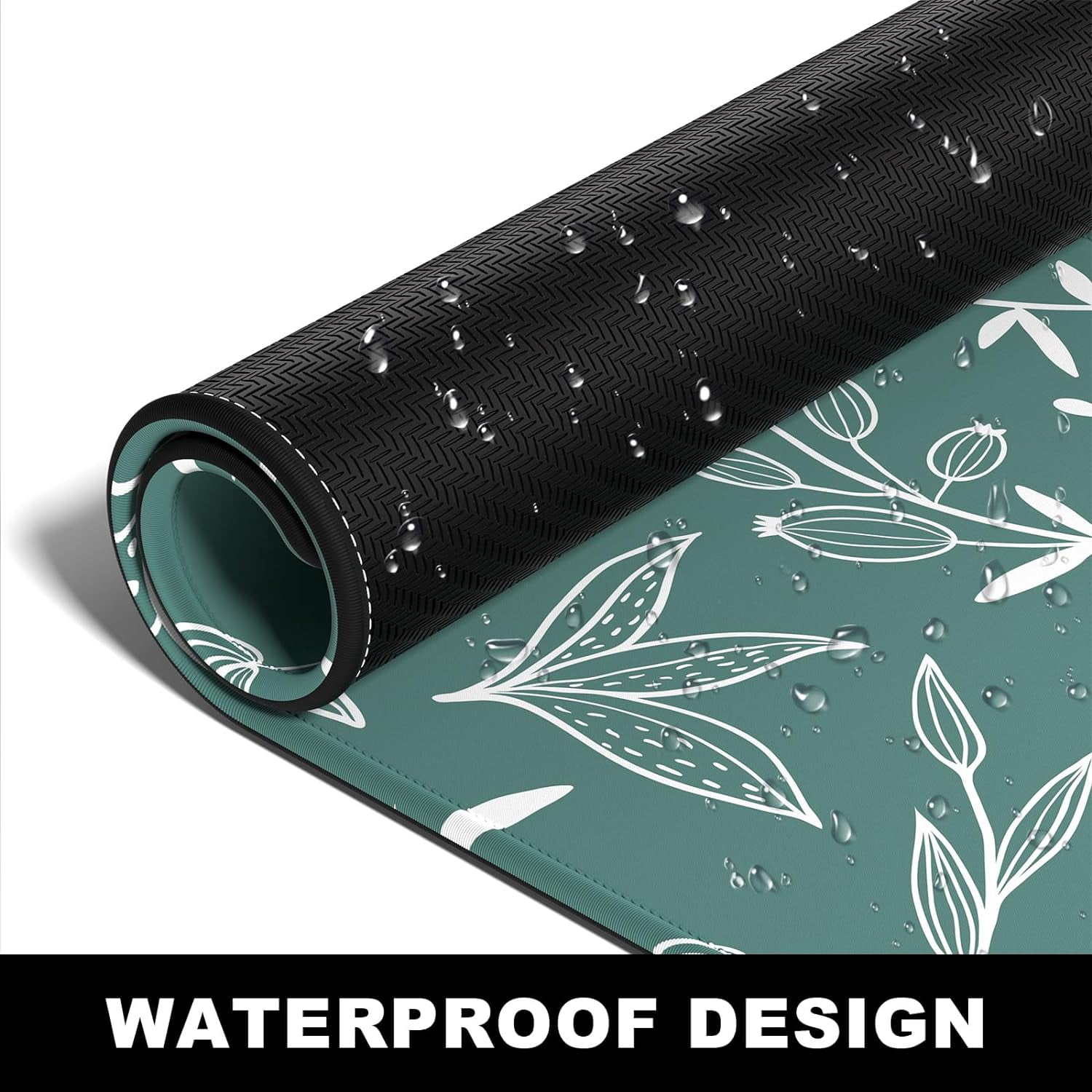 Large Mouse Pad, Desk Pad, XXL XL Extended Gaming Mouse Pad, Desk Mat for Office & Home, Long Keyboard Mat, Huge Mouse Pad, Desktop Full Cover 35.5 x 15.7 Inches, Minimalist Green Flowers