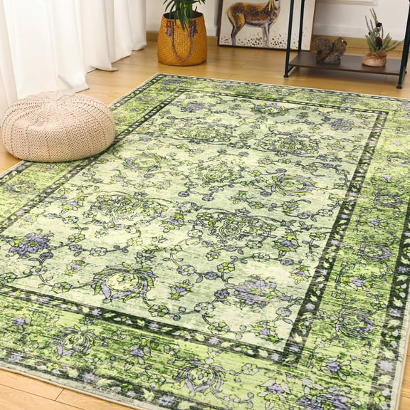 Cydiria Vintage Boho Traditional Oriental Faux Wool Area Rug,5' x 8', Green