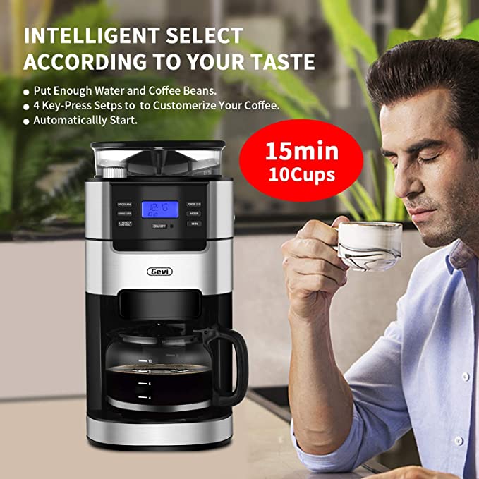 10-Cup Drip Coffee Maker, Grind and 