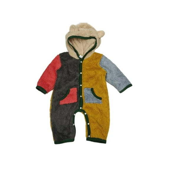 LIIPEE Girls Boys Onesie Color Block Long Sleeve Hooded Button Jumpsuit With Pockets Baby Leisure Vacation One-Pieces,Orange,6-12 Months