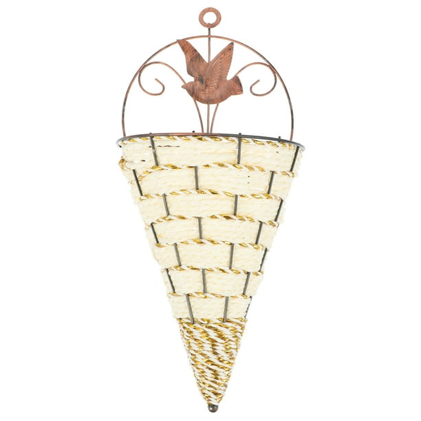 Jardinera de pared para exteriores, cesta para decoración de interiores de mimbre de hierro, cesta de mimbre para flores, maceta para macetas de pared, cesta para decoración de jardinería del hogar