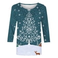thumbnail image 4 of FDGIU Plus Size Christmas Tops for Women, Festive 3/4 Sleeve Crewneck T-Shirt, Cute Holiday Print Loose Fit Tunic for 2025, 4 of 5
