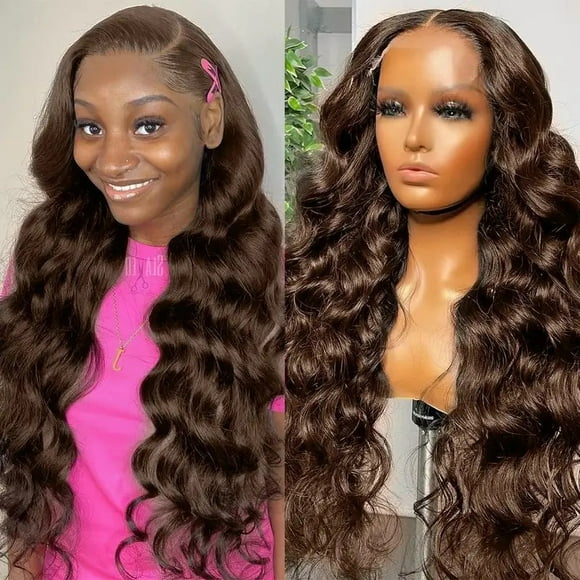 Peluca de Encaje Castaño Oscuro a la Moda con Ondas Grandes y Cabello Largo y Rizado