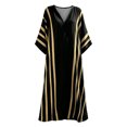 thumbnail image 5 of KHONTS Women's 3/4 Sleeve V-Neck Strip Oversize Linen Maxi Dress Plus Size Loose Long Dresses 01-Black XXXXL, 5 of 6