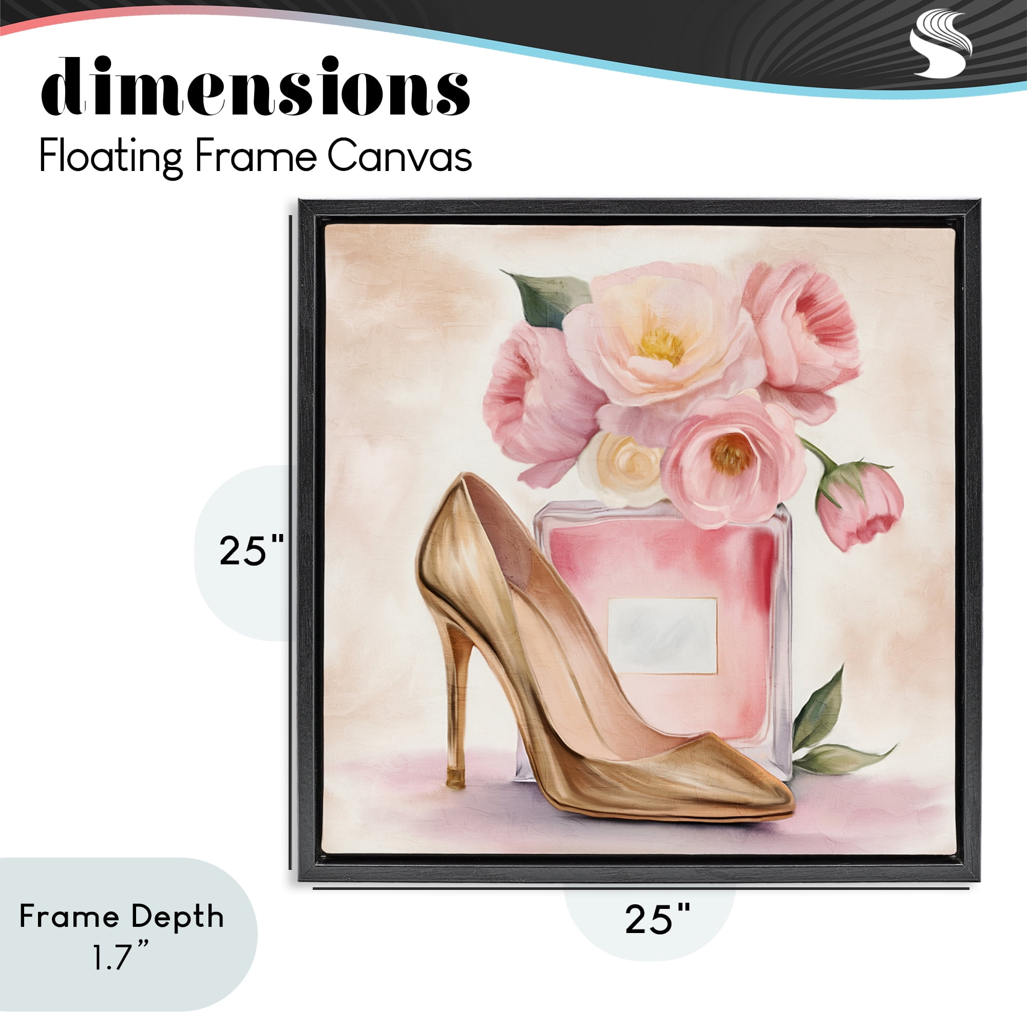 Stupell Industries Pink Beauty Heel & Flowers Black Framed Floater Canvas Wall Art, design by Kim Allen