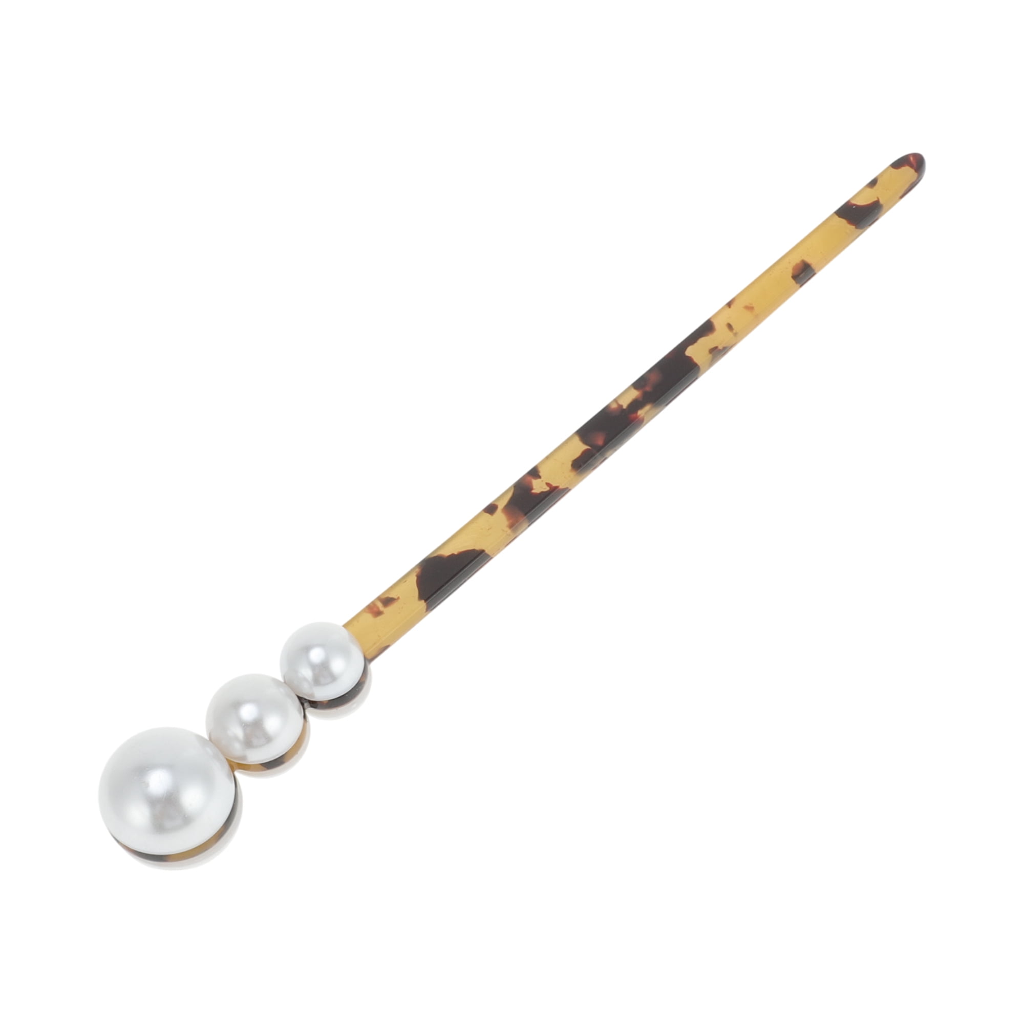 Unique Bargains Leopard Faux Pearl Hair Chopstick for Women White Black 1 Pc