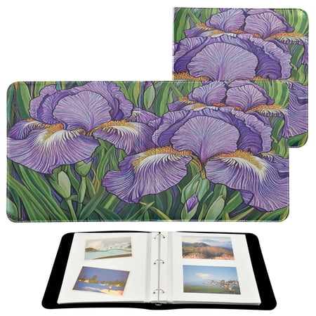 WOBOGO Purple Iris Photo Albums 20 Pages Large Capacity DIY Self-adhesive Page PU Leather Cover for Family Wedding Anniversary Baby Vacation Photos 24×11.8in