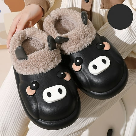

CoCopeanut Cute Pig Shape EVA Waterproof Winter New Fluffy Women Slippers Stylish Indoor Outdoor Plush Slippers Thick Sole Non Slip Shoes