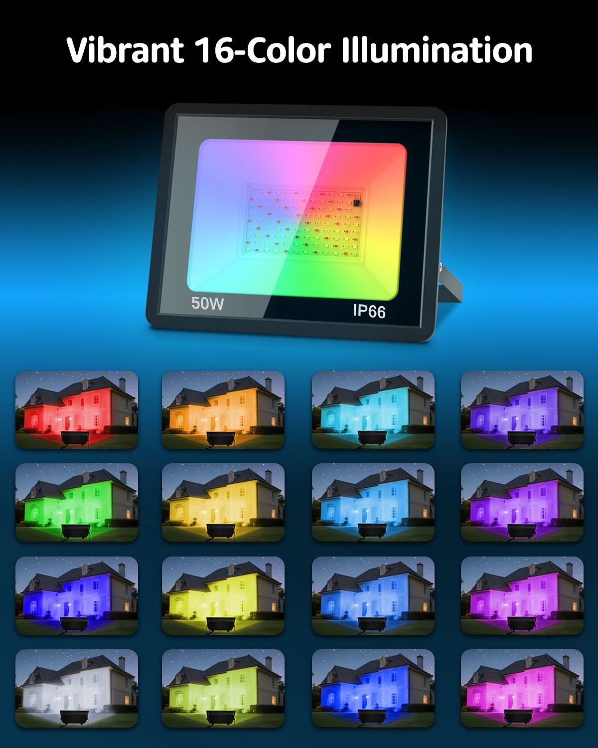 4 Pack 50W RGB Flood Lights 500W Equi Color Change with Remote Waterproof Multicolor LED Lamp Indoor or Outdoor Decorative Landscape Lighting for Statue, House Exterior, Event Stage, Festive Ambiance