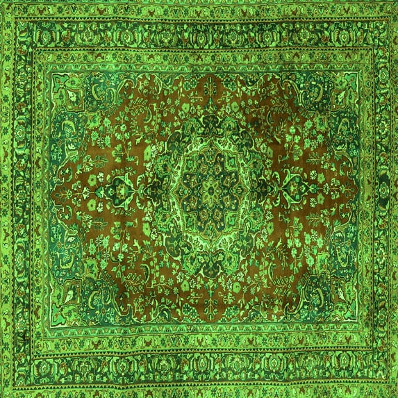 Ahgly Company Indoor Square Medallion Green Traditional Area Rugs, 7' Square