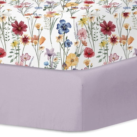 Little Grape Land Crib Sheets 2 Pack for Baby Boys Girls, Soft Breathable Fitted Sheets Fit 52" x 28" Crib & Toddler Mattresses, Flower