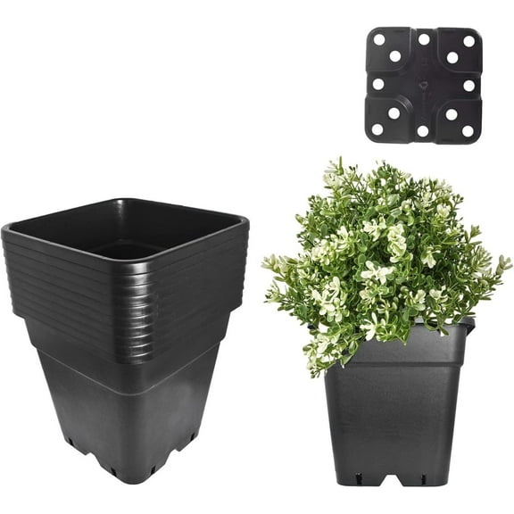 10-Pack 7 Gallon Square Plant Nursery Pot Grow Pots Black Nursery Container (7 Gallon)